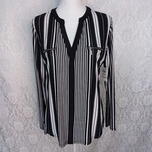 Inc black and white vertical stripes long sleeved new with tags top M